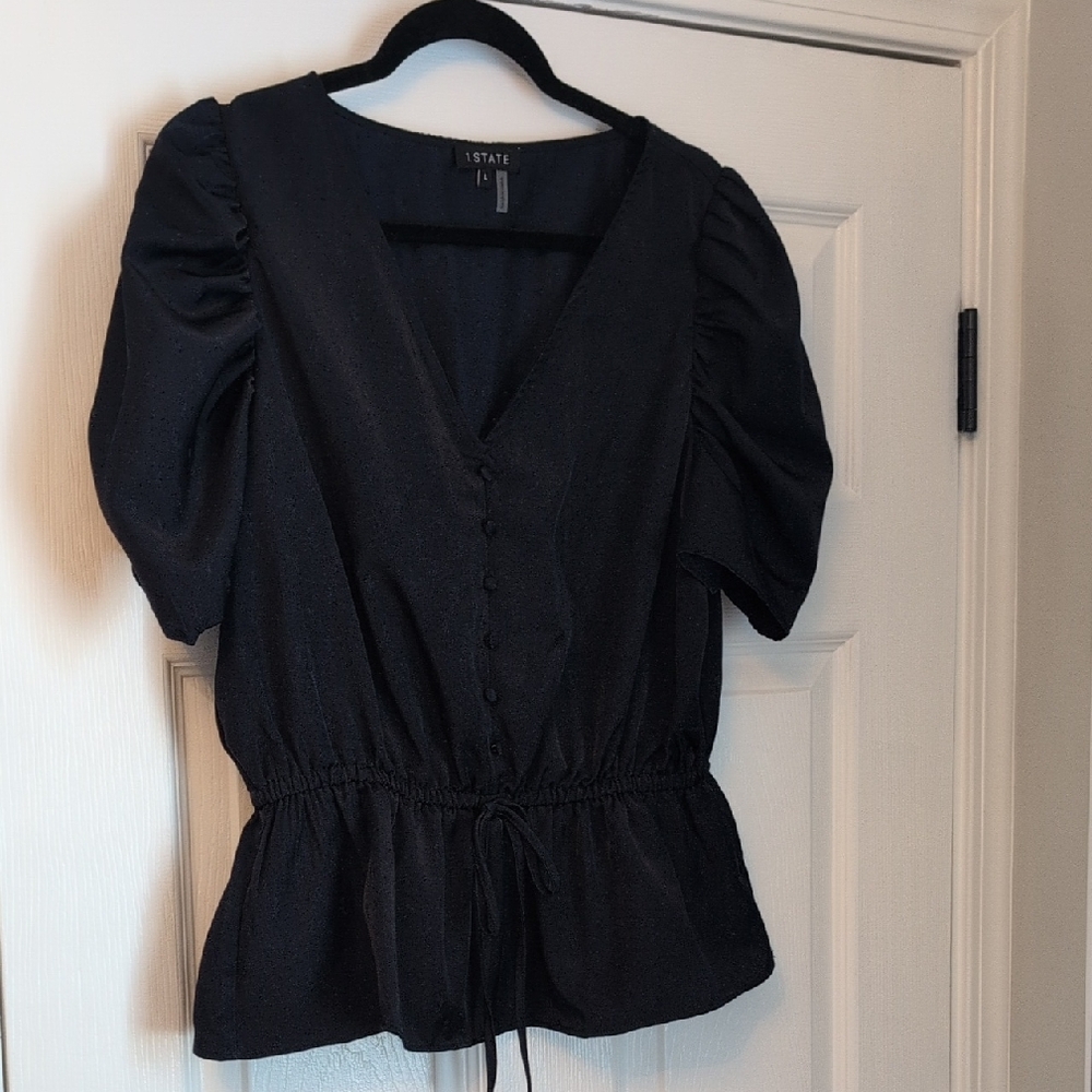 1. State Elegant Blue Gathered Blouse